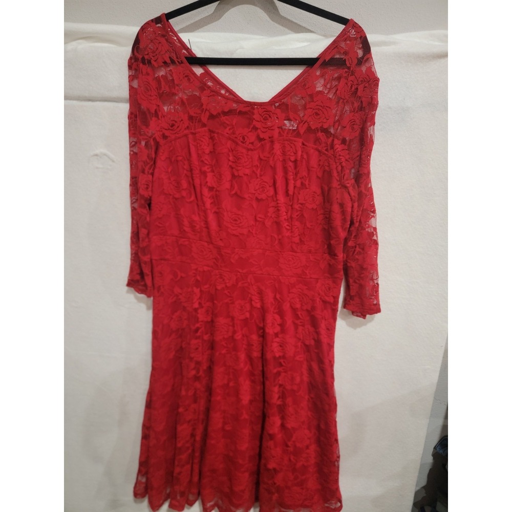 Jasambac Women's 2XL Red Floral Lace Dress NWT 3/4 Sleeve A-Line Party Fit Flare